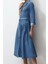 Kadın Moda Şık Maxi Boy Gömlek Yaka Oversize Kemerli Denim Elbise 4