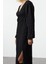Moda Stil Regular Kruvaze Midi Boy Düz Dokulu Anvelop Yaka Esnek Örme Elbise 1