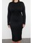 Moda Stil Fitted Bisiklet Yaka Midi Boy Büyük Beden Taşlı Triko Elbise 2
