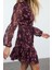 Kadın Moda Şık Mini Boy Dik Yaka Regular Çiçekli Dokuma Kışlık Elbise 2