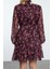 Kadın Moda Şık Mini Boy Dik Yaka Regular Çiçekli Dokuma Kışlık Elbise 4