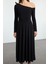Moda Stil Slim Asimetrik Yaka Midi Boy Fiyonk Detaylı Kuşaklı Skater Örme Elbise 3