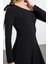 Moda Stil Slim Asimetrik Yaka Midi Boy Fiyonk Detaylı Kuşaklı Skater Örme Elbise 4