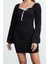 Kadın Moda Şık Mini Boy Kalp Yaka Slim Bağlama Detaylı Bodycone Vücuda Oturan Örme Elbise 2