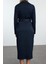 Kadın Moda Midi Boy Gömlek Yaka Regular Fermuarlı Cep Detaylı Gabardin Kumaş Dokuma Gömlek Elbise 3