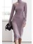 Moda Stil Slim Dik Yaka Midi Boy Limited Edition Vücuda Oturan Cut Out Detaylı Örme Elbise 3