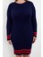 Moda Stil Fitted Bisiklet Yaka Mini Boy Büyük Beden Fitilli Triko Büyük Beden Elbise 2