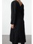 Moda Stil Regular Kruvaze Midi Boy Düz Dokulu Anvelop Yaka Esnek Örme Elbise 5