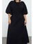 Moda Stil Relaxed Bisiklet Yaka Midi Boy Büyük Beden Dokulu Balon Kol Dokuma Büyük Beden Elbise 1