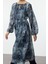 Moda Stil Regular Bisiklet Yaka Midi Boy Kuşaklı Çiçekli A Kesim Astarlı Dokuma Kışlık Elbise 4