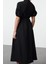 Kadın Moda Şık Maxi Boy Hakim Yaka Regular Fiyonk Detaylı Dokuma Elbise 5