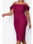 Moda Stil Fitted Carmen Yaka Midi Boy Büyük Beden Düz Bodycone Dokuma Büyük Beden Elbise 5