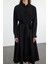 Moda Stil Regular Gömlek Yaka Midi Boy Kuşaklı Çizgili Dokuma Gömlek Elbise 3