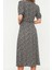 Moda Stil Regular Gömlek Yaka Midi Boy Çiçek Desenli Kuşaklı Dokuma Viskon Gömlek Elbise 5