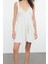 Moda Stil Regular V Yaka Midi Boy Ekru Dokuma Cut Out Pencere Plaj Elbisesi 1