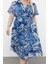 Moda Stil Relaxed Kruvaze Maxi Boy Büyük Beden Tropik Yaprak Desenli Şifon Dokuma Elbise 4