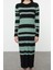 Moda Stil Fitted Bisiklet Yaka Maxi Boy Tesettür Siyah Renk Bloklu Fitilli Örgü Triko Elbise 4