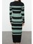 Moda Stil Fitted Bisiklet Yaka Maxi Boy Tesettür Siyah Renk Bloklu Fitilli Örgü Triko Elbise 5