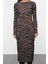 Moda Stil Slim Bisiklet Yaka Maxi Boy Zebra Baskılı Fitted Vücuda Oturan Esnek Örme Elbise 3