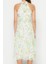 Moda Stil Regular Halter Yaka Midi Boy Çiçek Desenli Kuşaklı A Kesim Kolsuz Astarlı Dokuma Elbise 2