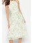 Moda Stil Regular Halter Yaka Midi Boy Çiçek Desenli Kuşaklı A Kesim Kolsuz Astarlı Dokuma Elbise 3