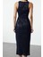 Moda Stil Fitted Halter Yaka Midi Boy Vücuda Oturan Örme Parıltılı Pullu Örme Payet Şık Abiye Elbise 5