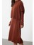 Moda Stil Oversize Dik Yaka Midi Boy Triko Süper Geniş Kalıp Süveterli Elbise 4