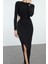 Moda Stil Fitted Bisiklet Yaka Midi Boy Elbise 1