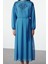 Moda Stil Regular Dik Yaka Maxi Boy Tesettür Nakışlı Dokuma Elbise 3