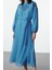 Moda Stil Regular Dik Yaka Maxi Boy Tesettür Nakışlı Dokuma Elbise 4