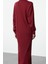 Moda Stil Relaxed Dik Yaka Maxi Boy Tesettür Bordo Brode Yaka Detaylı Triko Elbise 5