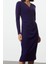 Moda Stil Slim Kruvaze Midi Boy Yaka Uzun Kollu Büzgü Detaylı Vücuda Oturan Örme Elbise 4