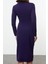 Moda Stil Slim Kruvaze Midi Boy Yaka Uzun Kollu Büzgü Detaylı Vücuda Oturan Örme Elbise 5