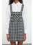 Moda Stil Fitted Kare Yaka Mini Boy Ekose Kareli Jile Dokuma Elbise 2
