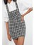 Moda Stil Fitted Kare Yaka Mini Boy Ekose Kareli Jile Dokuma Elbise 4