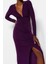 Moda Stil Slim V Yaka Midi Boy Drapeli Fitted Vücuda Oturan Esnek Örme Elbise 1