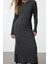 Moda Stil Fitted Polo Yaka Maxi Boy Tesettür Ribana Triko Elbise 1