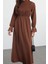 Moda Stil Regular Dik Yaka Uzun Tesettür Gipeli Dokuma Elbise 1