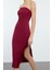 Moda Stil Fitted Straplez Midi Boy Vücuda Oturan Otrişli Dokuma Elbise 1