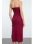 Moda Stil Fitted Straplez Midi Boy Vücuda Oturan Otrişli Dokuma Elbise 5