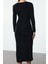 Moda Stil Fitted Kruvaze Midi Boy Vücuda Oturan V Yaka Simli Örme Elbise 5