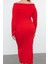 Moda Stil Fitted Carmen Yaka Midi Boy Büyük Beden Fitilli Gül Detaylı Triko Elbise 5