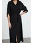 Moda Stil Relaxed Gömlek Yaka Midi Boy Kuşaklı Dokuma Gömlek Elbise 1