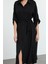 Moda Stil Relaxed Gömlek Yaka Midi Boy Kuşaklı Dokuma Gömlek Elbise 3