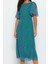 Moda Stil Regular Bisiklet Yaka Midi Boy Desenli A Kesim Melek Kol Astarlı Şifon Dokuma Elbise 1
