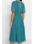 Moda Stil Regular Bisiklet Yaka Midi Boy Desenli A Kesim Melek Kol Astarlı Şifon Dokuma Elbise 5