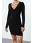 Moda Stil Fitted V Yaka Mini Boy Vücuda Oturan Düğüm Detaylı Örme Elbise 1