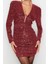 Moda Stil Fitted V Yaka Mini Boy Vücuda Oturan Parıltılı Örme Pullu Payet Kısa Şık Abiye Elbise 2