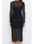 Moda Stil Slim Bisiklet Yaka Midi Boy Tül Astarlı Vücuda Oturan Örme Elbise 5