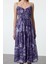 Moda Stil Regular Kalp Yaka Midi Boy Desenli Skater Dokuma Elbise 3